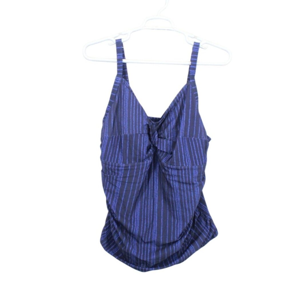 LL Bean Shaping Swimwear Tankini Top Darkest Navy Cobalt Dot Stripe 22W